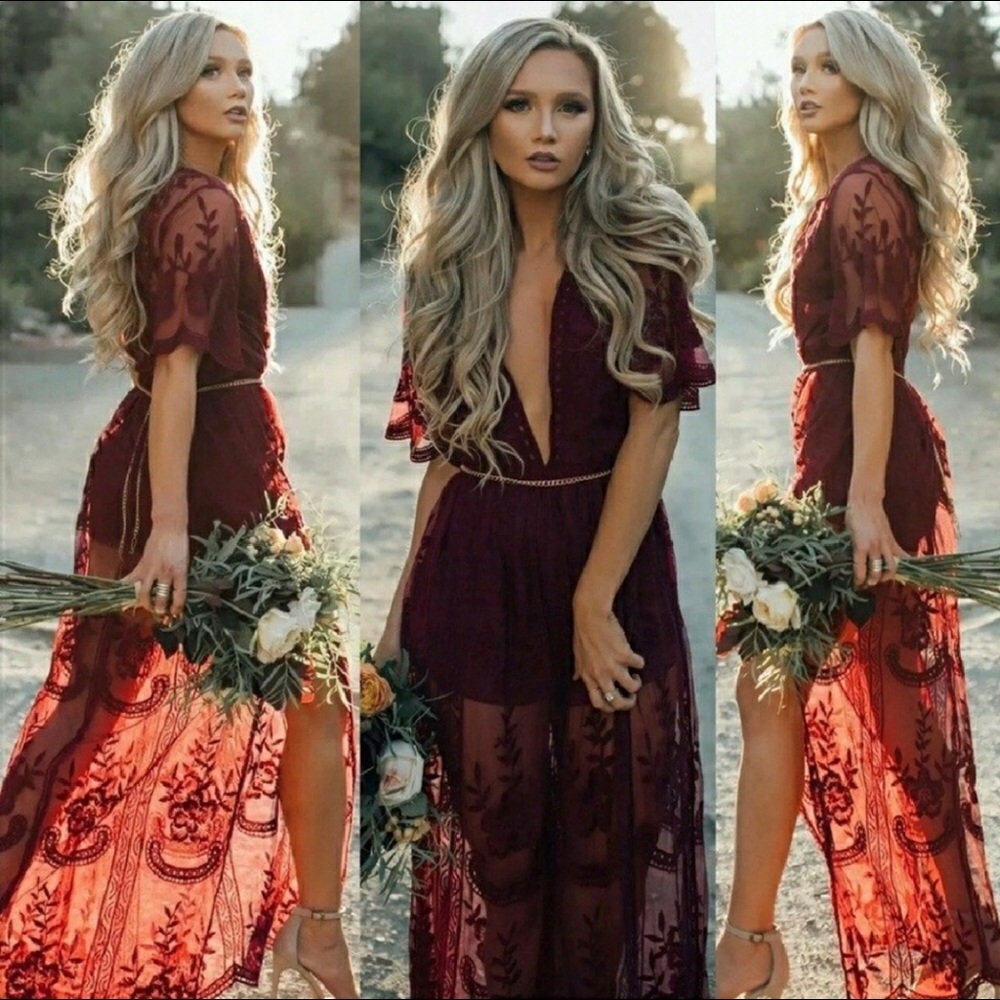 Red Lace Overlay Maxi Romper
